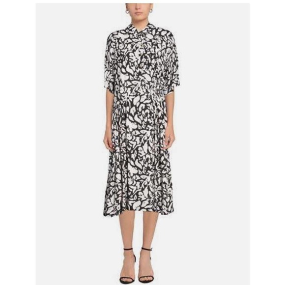 Stine Goya Short Sleeve Collar Neck Button Front Midi Dress White Black Size XS - Picture 1 of 10